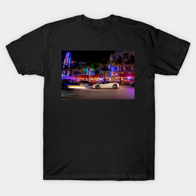 Ocean Ave at Night Miami Florida T-Shirt by WayneOxfordPh